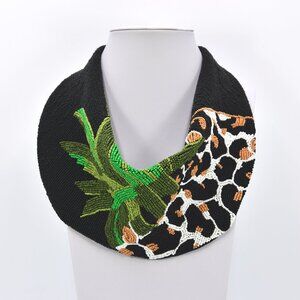 Handmade India seedbead Tiger Pineapple Printed Scarf Necklace
